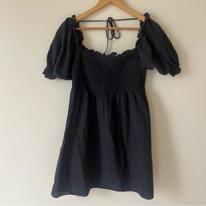 Hill House The Athena Nap Dress Black Swiss Dot Size Small Cotton